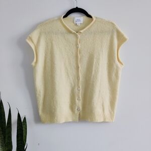 Things Between Soft Yellow Fuzzy Knit Vest M | Button Front Minimalist Cozy